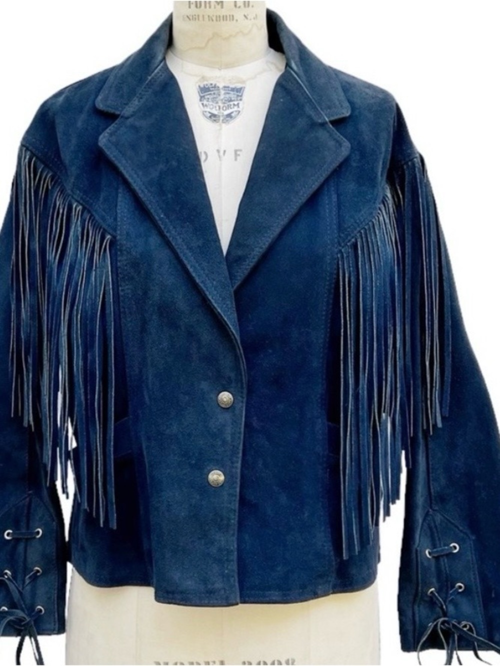 Schott NYC Vintage Western Blue Suede Fringe Jacket - rare paisley lining - 16